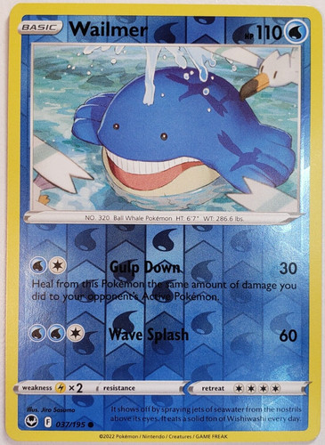 Wailmer - 037/195 - REVERSE HOLO - Silver Tempest - Pokemon - NM/M
