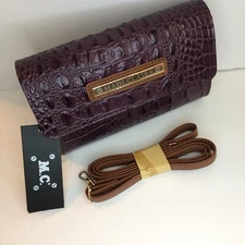 Madi Claire BRIANNA Brn Croc Embossed Leather Crossbody Clutch Phone Wallet NEW