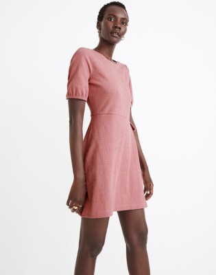 NWT Madewell Pink Crosshatch Puff Sleeve Faux Wrap Mini Dress Waist Tie  Size XL