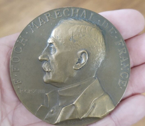Bronze Medal by G. Prudhomme, Paris Mint ,Marshal F. Foch , Armistice 64mm 1918