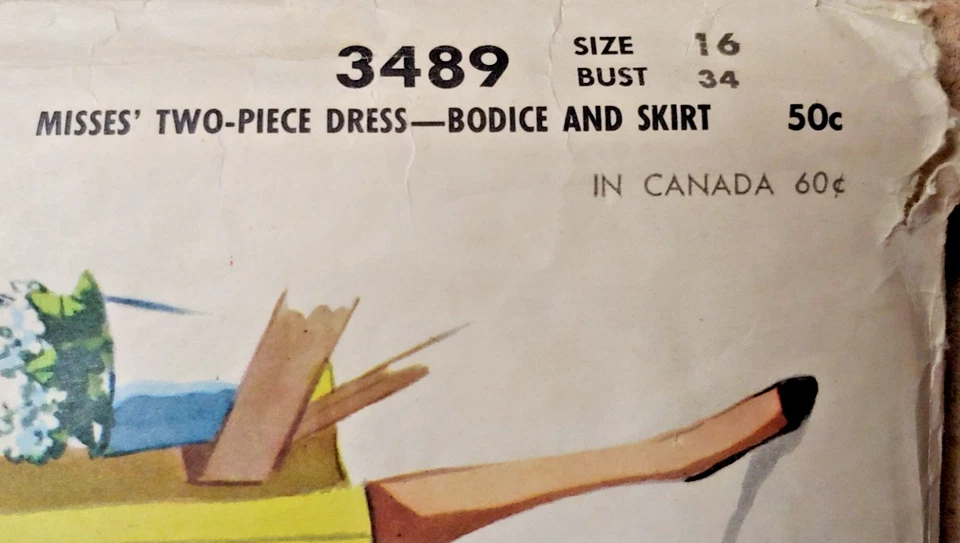 McCalls #3489, 2-Piece Dress Bodice & Skirt Printed 1955 Sz. 16 Bust 34 Waist 28 - Image 4 of 4
