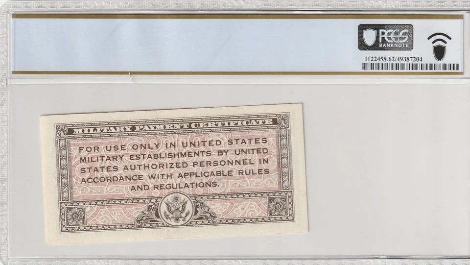 Military Payment Currency 1946 25 Cents PCGS Certified Banknote UNC 62 PPQ 461 - Image 2 of 2