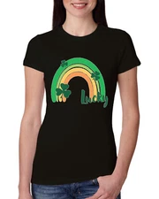 Lucky Rainbow with Shamrocks Day Women Slim Fit Junior Tee