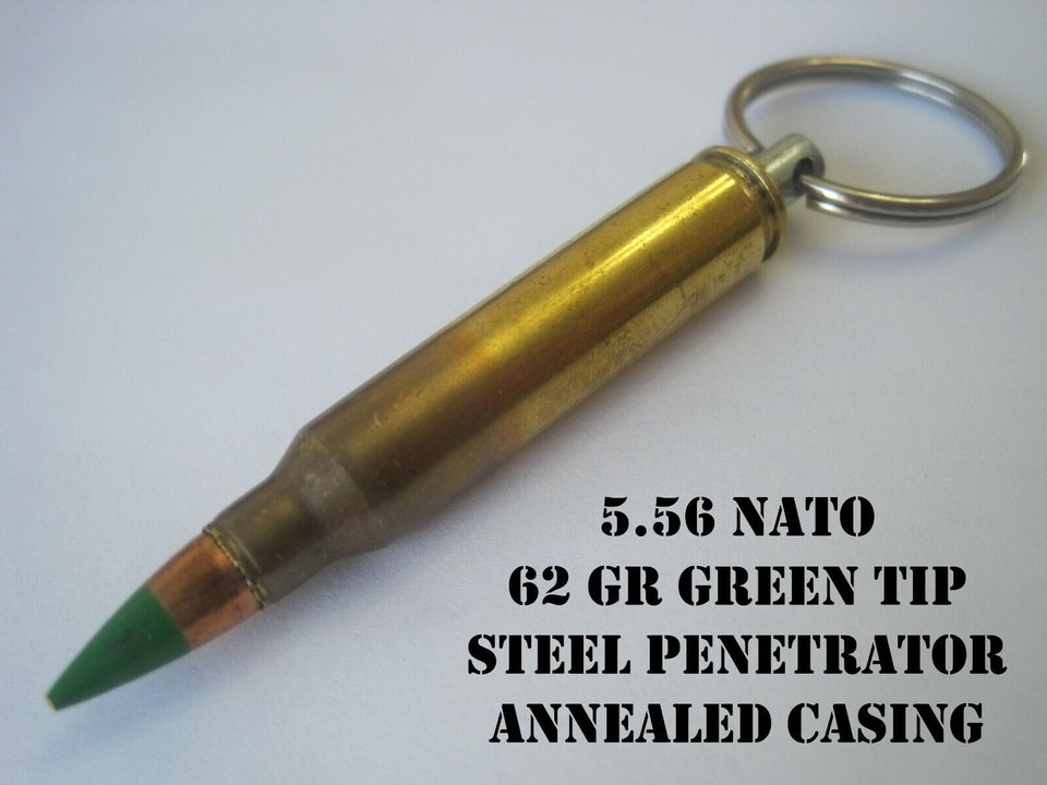 Replica .223 Remington (5.56mm) Brass Bullet Keychain With 62 Grain