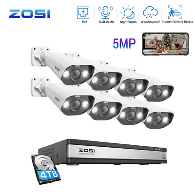 ZOSI 4K 8CH 5MP PoE Security Camera System Two-Way Audio AI Human Detection