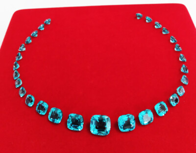 CUSHION NEON BLUE PARAIBA LOOSE GEMs FOR NECKLACE SET_total 29pcs. 60cts++