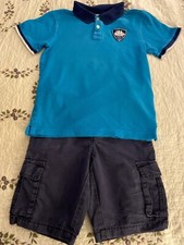 Gymboree Boys Sz10 Vintage STRIPES  ANCHOR Teal Tee and Navy Blue Shorts