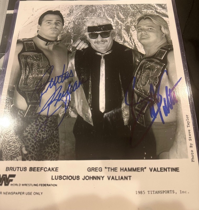 MINT 1985 WWF TITAN SPORTS PROMO 8x 10 SIGNED BRUTUS BEEFCAKE & GREG VALENTINE