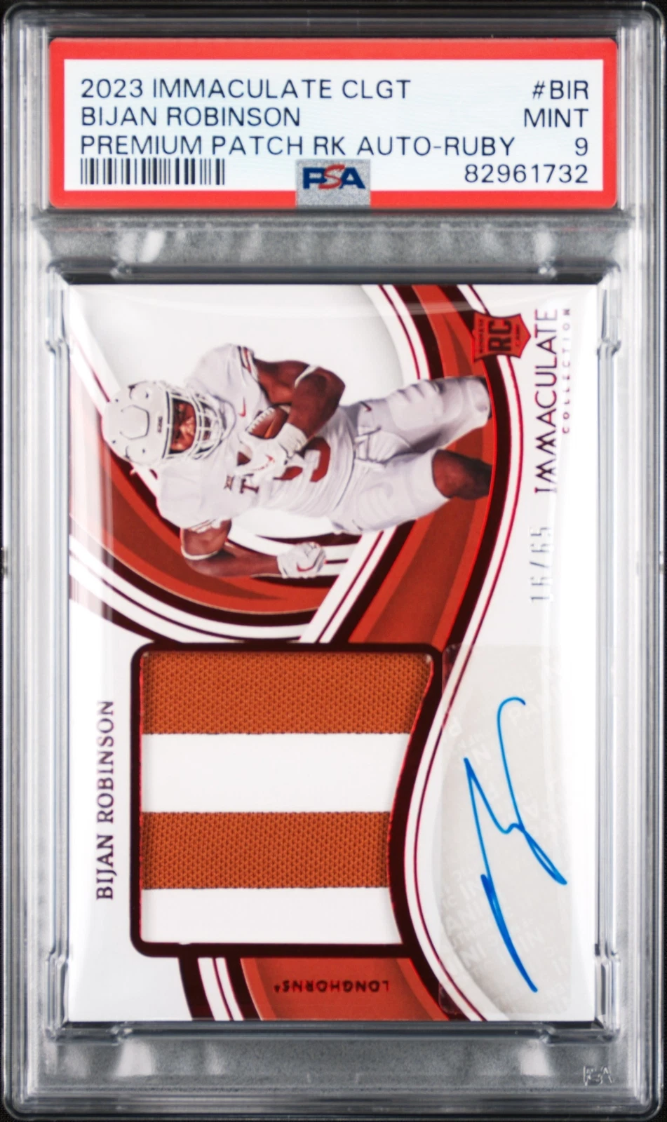 Bijan Robinson Panini Immaculate Collection Collegiate Premium Patches Rookie Autographs #BIR Ruby