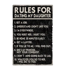 Rules For Dating My Daughter Metal Tin Sign Man Cave Retro Funny Rusted Plaque