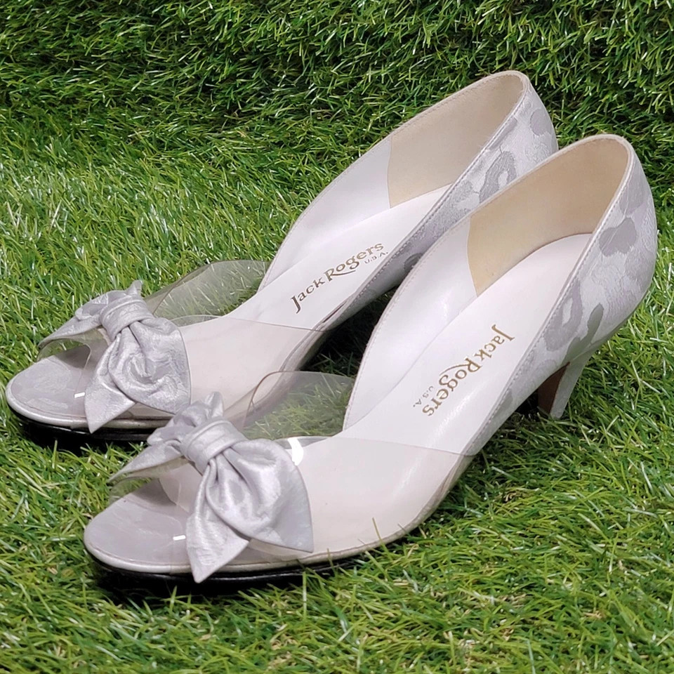 Vintage Jack Rogers USA Cinderella Pumps Peep Toe Size 9 AA - Need Heel Repair - Image 3 of 4