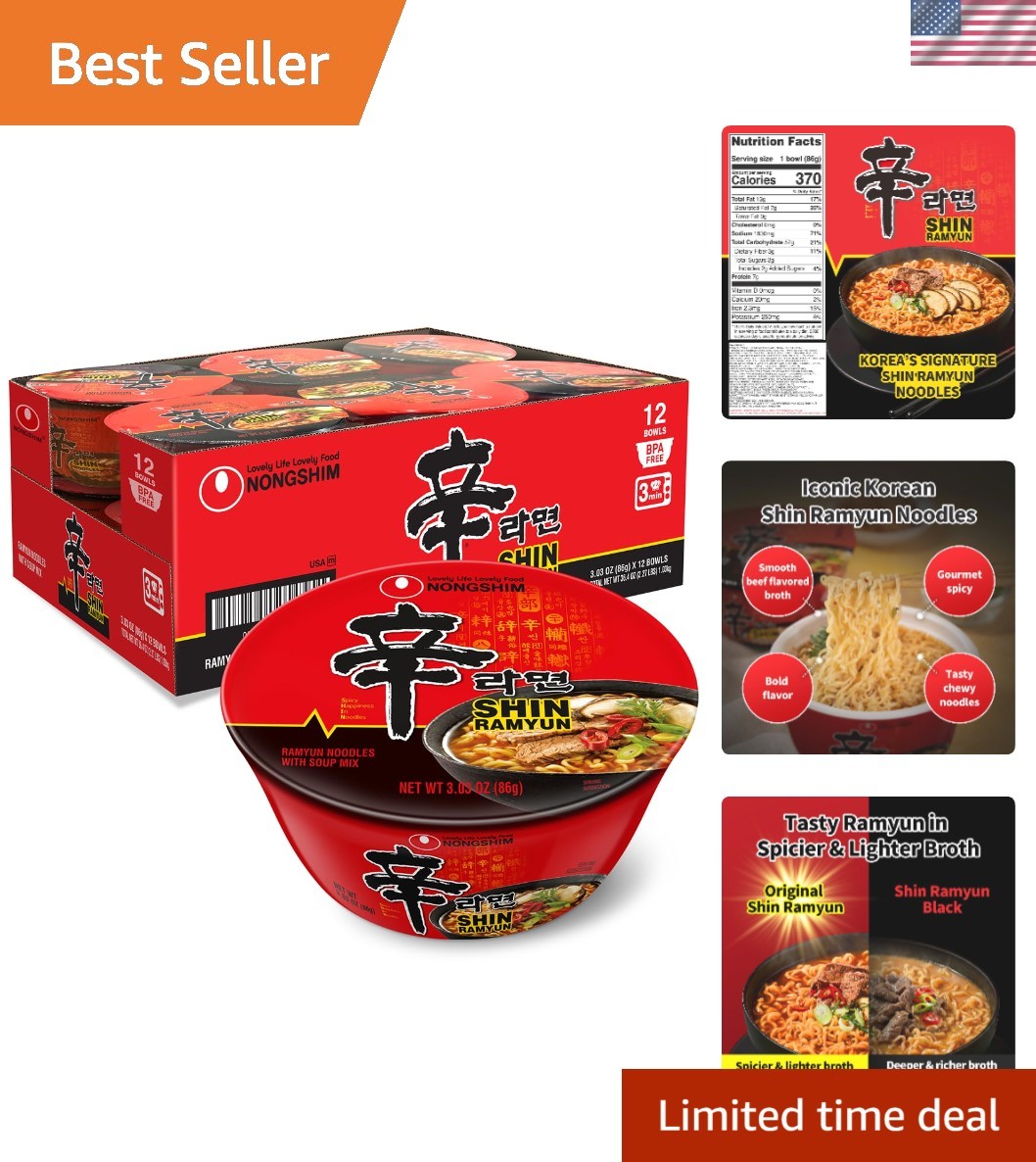 Fideos Shin Ramyun Bowl, Picante Coreano Firma Instantánea Ramyun, Rich Beef Fl...