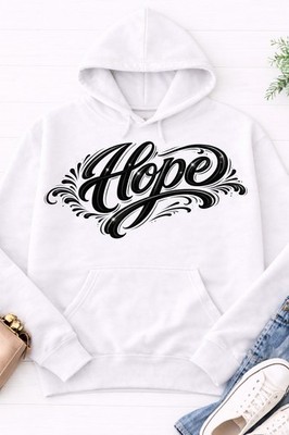 Hope Graphic Pullover Hoodie Women Kangaroo Pocket Hooded White Red