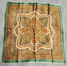 Vintage Classic Gold and Green Paisley Scarf 27" x 26" A1022