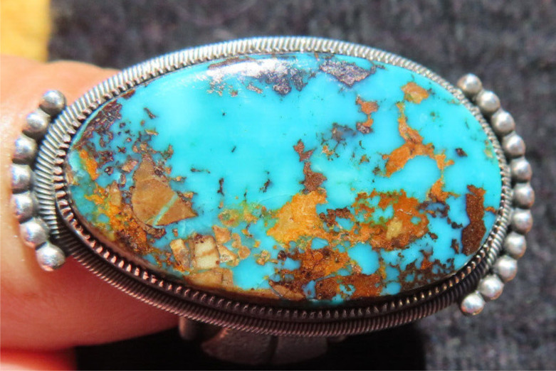 Jacob Morgan Pilot Mountain Turquoise Ring "Old-Style" Signed Sterling 19.2g
