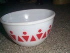 RARE Vintage Hazel Atlas Milk Glass MCM Red Triangles & Polka Dot Bowl  Small