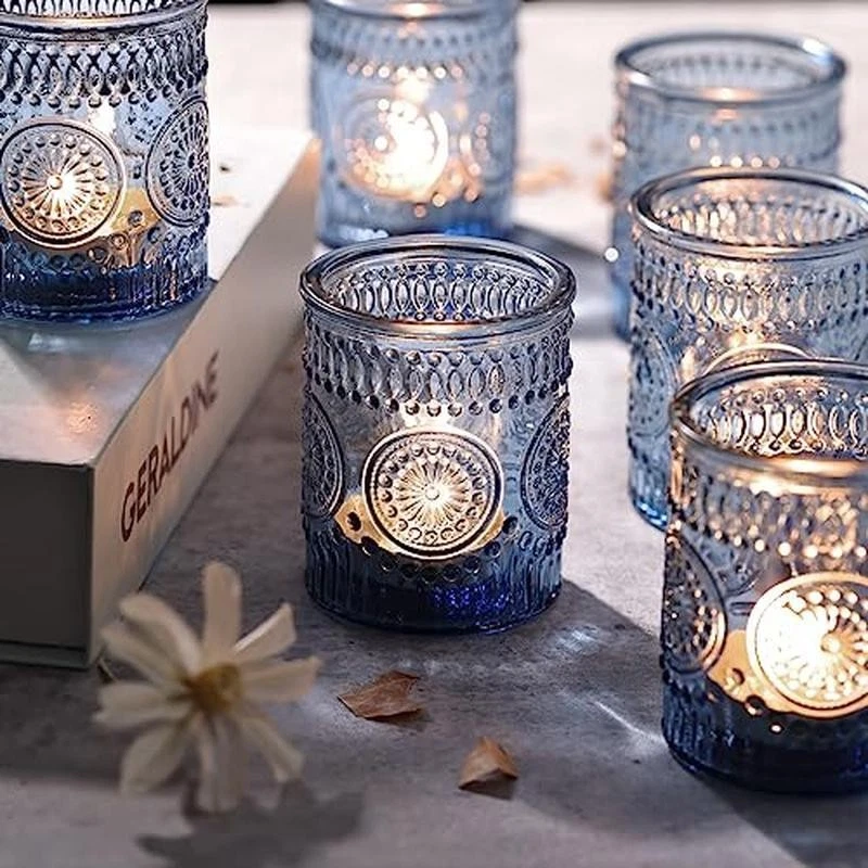 Conjunto de castiçais votivos azuis pacote com 36 peças centrais de vidro decoração para casa luz chá - Imagem 3 de 4