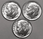 (3) 1963-D Roosevelt Dimes - AU - #6206E - FREE SHIPPING