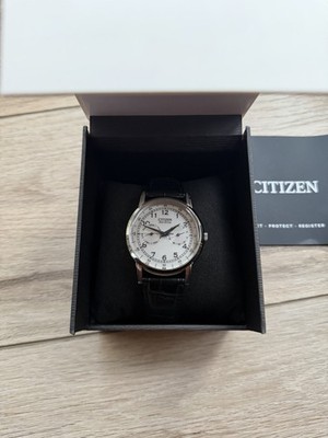 Citizen Eco-Drive Corso White Dial  Silver Case Black Leather Box