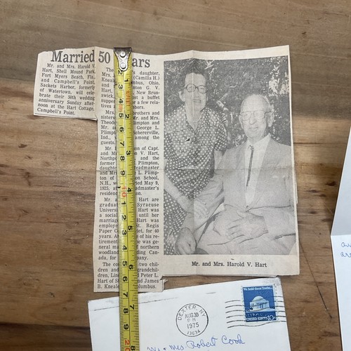 1975 Harold V. Hart Wedding Anniv Clipping Envelope & Ty Card Syracuse Ny B45 - Picture 6 of 6