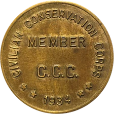 1934 CCC CIVILIAN CONSERVATION CORPS MEMBER FDR ROOSEVELT Pictorial Token Medal