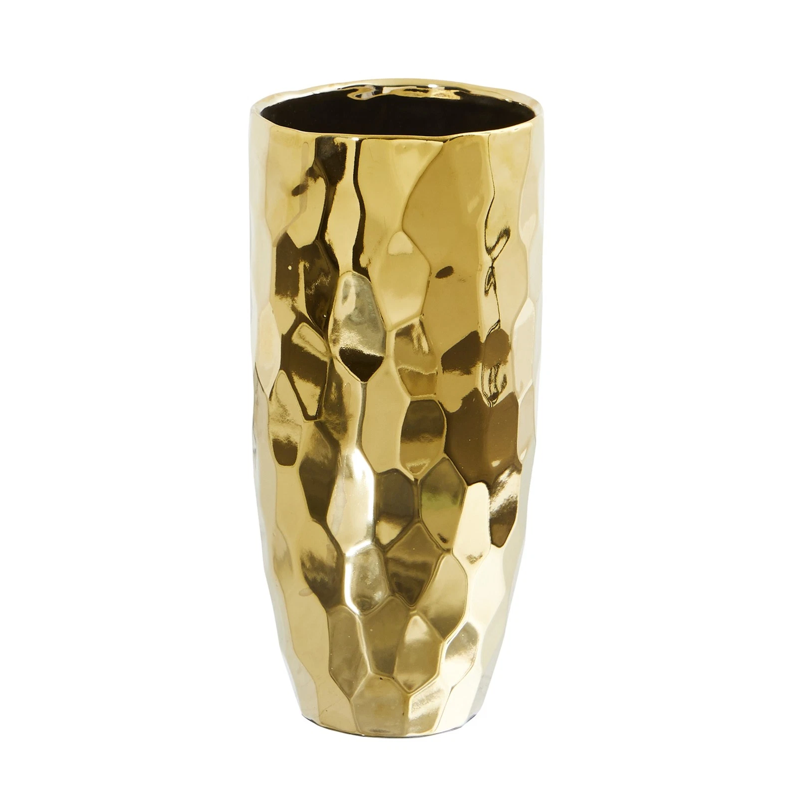 10 Inch Designer Gold Cylinder Vase Modern Glam Decorative Flower Holder