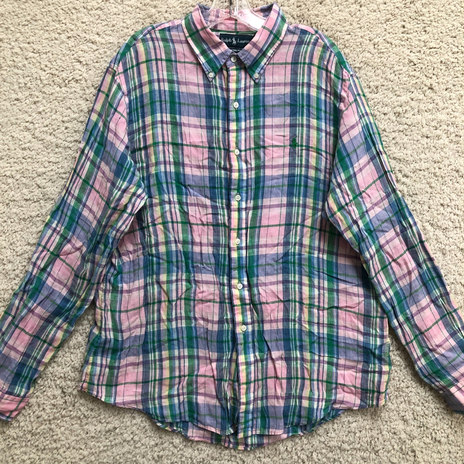 Ralph Lauren Button Down Shirt Extra Large Adult Pink Plaid Long Sleeve Mens XL
