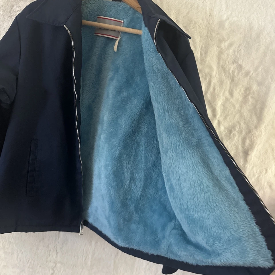 Vtg Sears Work Outerwear Blue L Flight Bomber Jacket Coat Mechanic Gas Station - Image 3 of 4