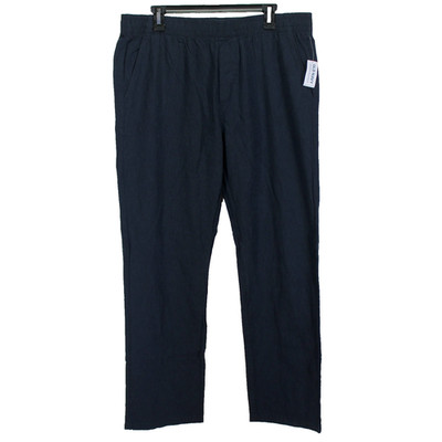 Old Navy 90s Straight Leg Linen Blend Pants Women Size L Blue Elastic Waist NEW
