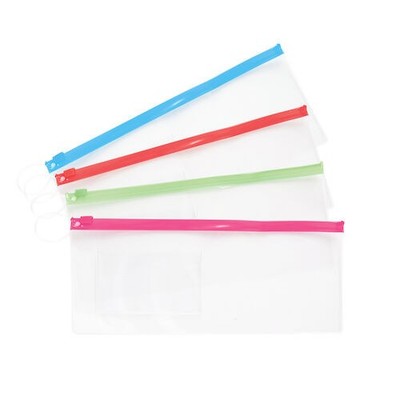 Vinyl Pouches Vinyl PVC w/Colored Zip Pouch, 10''W x 4''H, 144/Pkg.