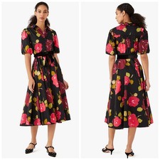 Kate Spade New York Just Rosy Hostess Dress Black Pink Floral Shirtdress Belt 0