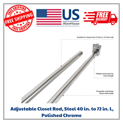 [206052] Adjustable Closet Rod, Steel 40 in. to 72 in. L, Polished Chrome