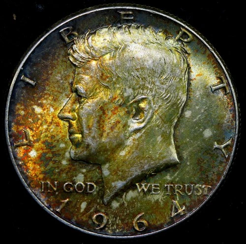 1964 Kennedy Half Dollar 90% SILVER COIN TONED #D1