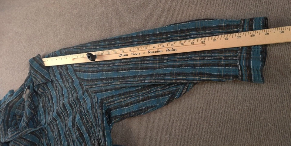 Blusa Top Liz & Me for Catherines Manga 3/4 Botones 4X Azul Negro Plateado Rayas Foto 3 de 4