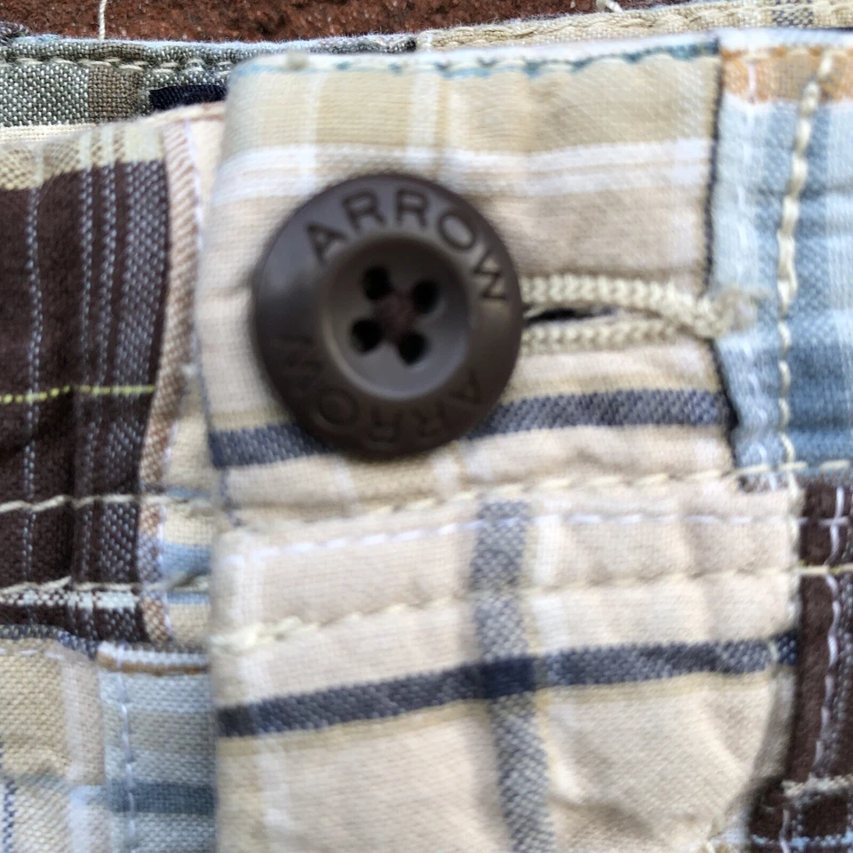 Pantalones Cortos Para Hombre Arrow Madras Patchwork Algodón Azul/Tostado Talla 36W 10" De Colección Foto 2 de 4