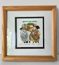 "You're In Deep Sheep"  Fun Sheep Etching  Signed Numbered  Frame  is  7 "x 7 "