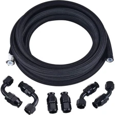 6/8/10AN Black Nylon Braided PTFE Fuel Line 10/20ft 6PCS Fittings Hose Kit E85 