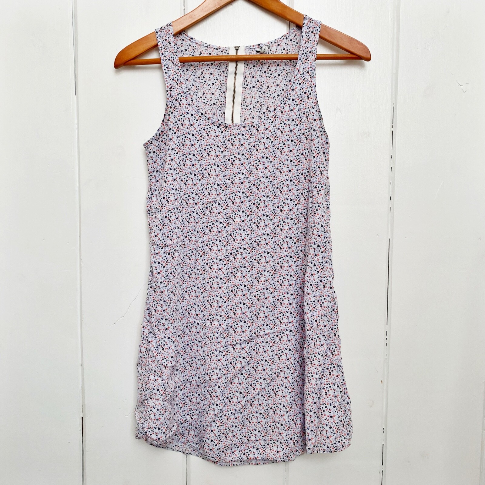 Womens Sundress Size XS Pink Purple Blue Floral Sleeveless Mini Back Zip Dress-image