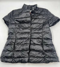 MY ANORAK WOMENS BLACK NOTCH COLLAR SHORT SLEEVE JACKET/COAT XS DUCK DOWN FILLER