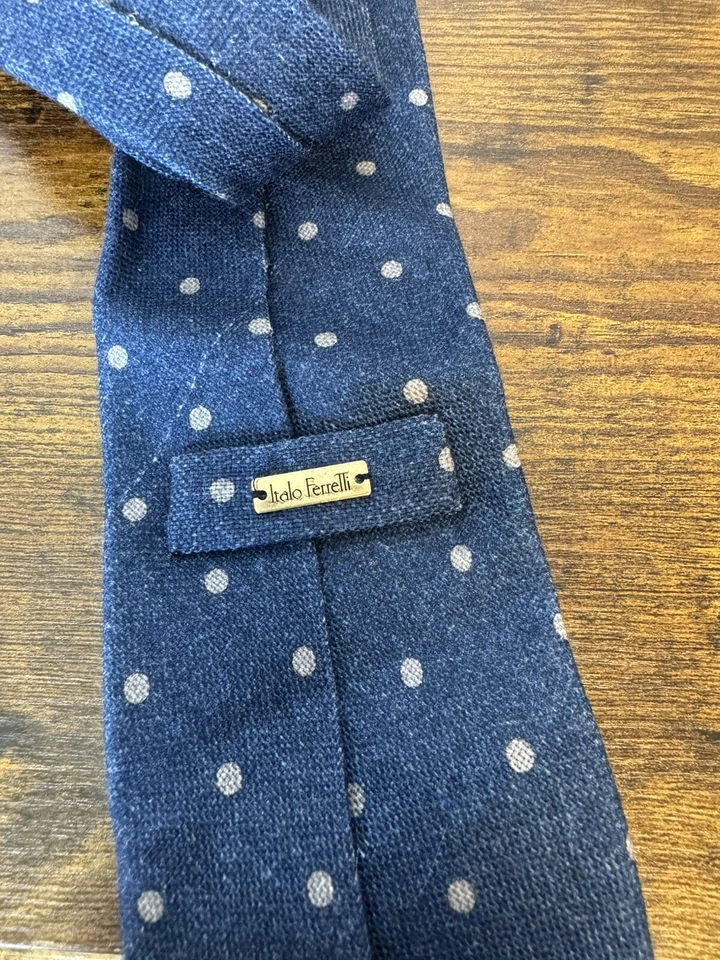 Corbata de lana a lunares azul marino Italio Ferretti para hombre  Foto 4 de 4