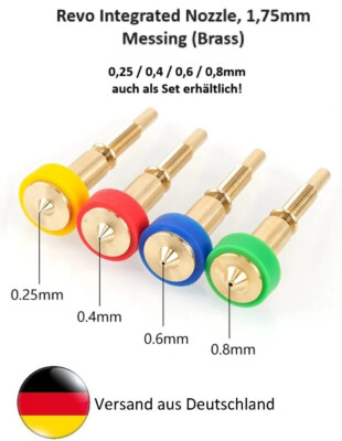 Revo Integrated Messing (Brass) Nozzle / Düse, 0,25 / 0,4 / 0,6 / 0,8mm, 1,75mm