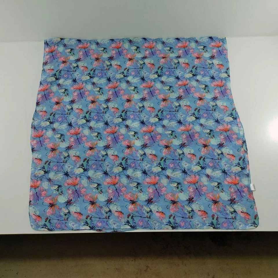 Floral Print Square Cover -Up Blue Pink Butterfly Pattern Lightweight Duster - Image 2 of 4