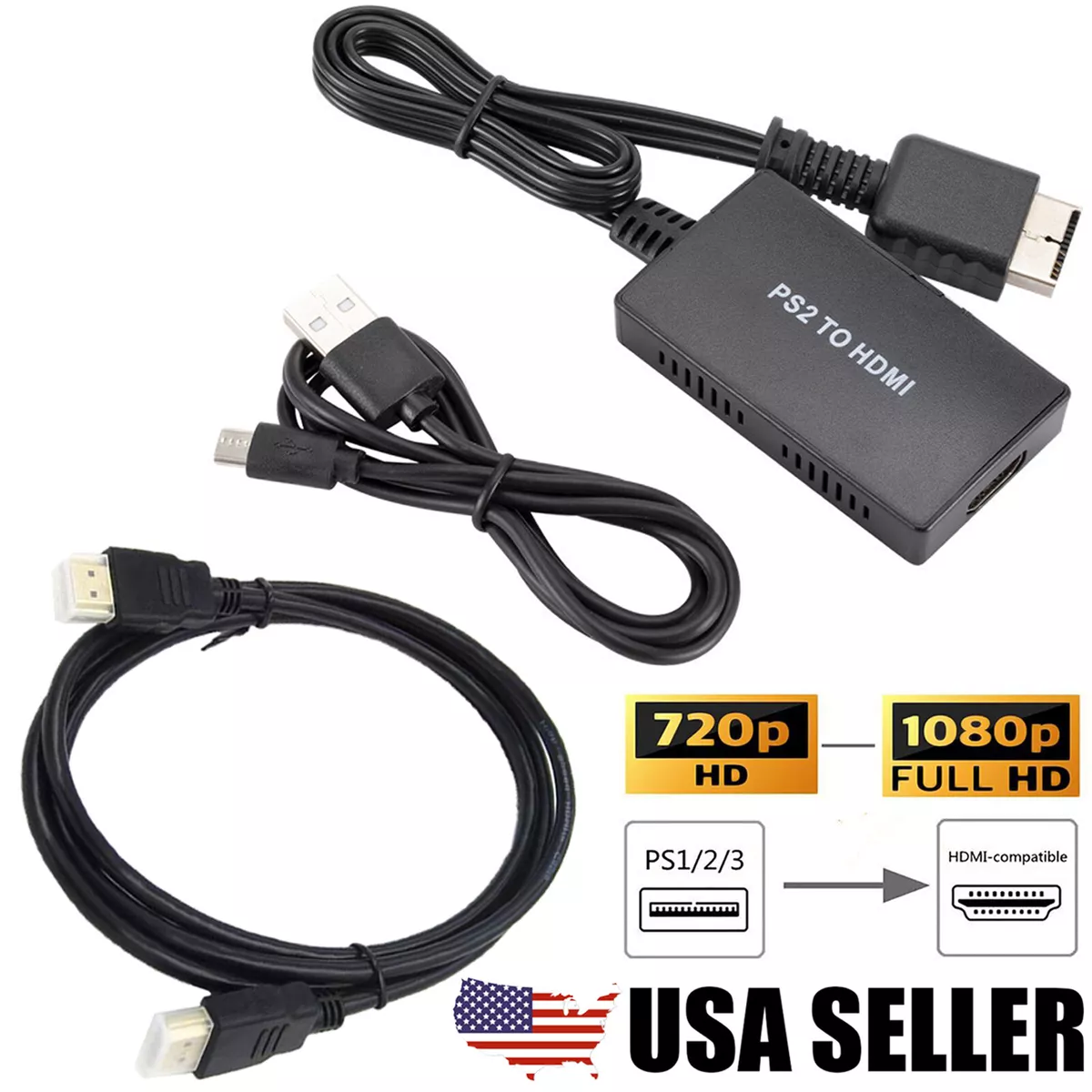 PS2 to HDMI Converter HD Video Adapter for PlayStation 1/2/3 1080P