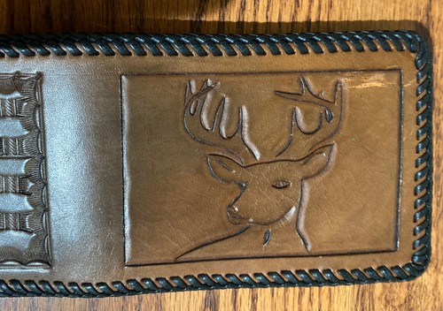 Vintage Laced Tooled Leather Wallet Bifold Buck Deer H - Picture 2 of 7