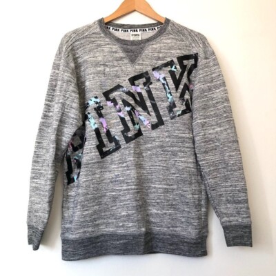 PINK VS VICTORIA'S SECRET Campus Crew Sweatshirt Gray Marled Paint Splatter XS