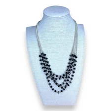RMN BLACK BEADED LAYERED NECKLACE BOHO GLAM SILVER  BOHEMIAN EVENT PARTY
