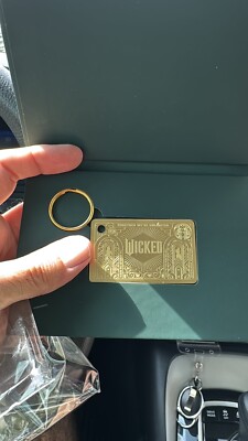 Limited Edition Starbucks WICKED Gold Mini Metal Gift Card New Keychain #6319