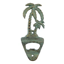 Cast Iron Green Gold Palm Trees Tropical Beer Soda Bottle Opener Wall Mounted