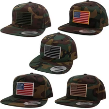 FLEXFIT Original Snapback Camo Cap with Patriotic American Flag Patch FREE SHIP