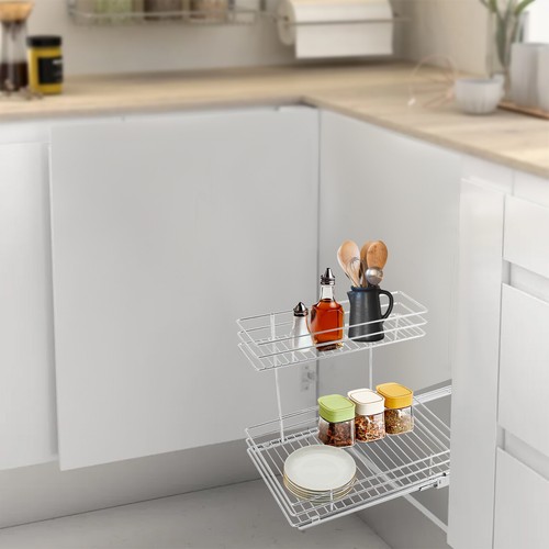 2-Tier Pull-out Cabinet Storage Rack, Sliding Out Storage Rack Under Sink Silver - Picture 21 of 22